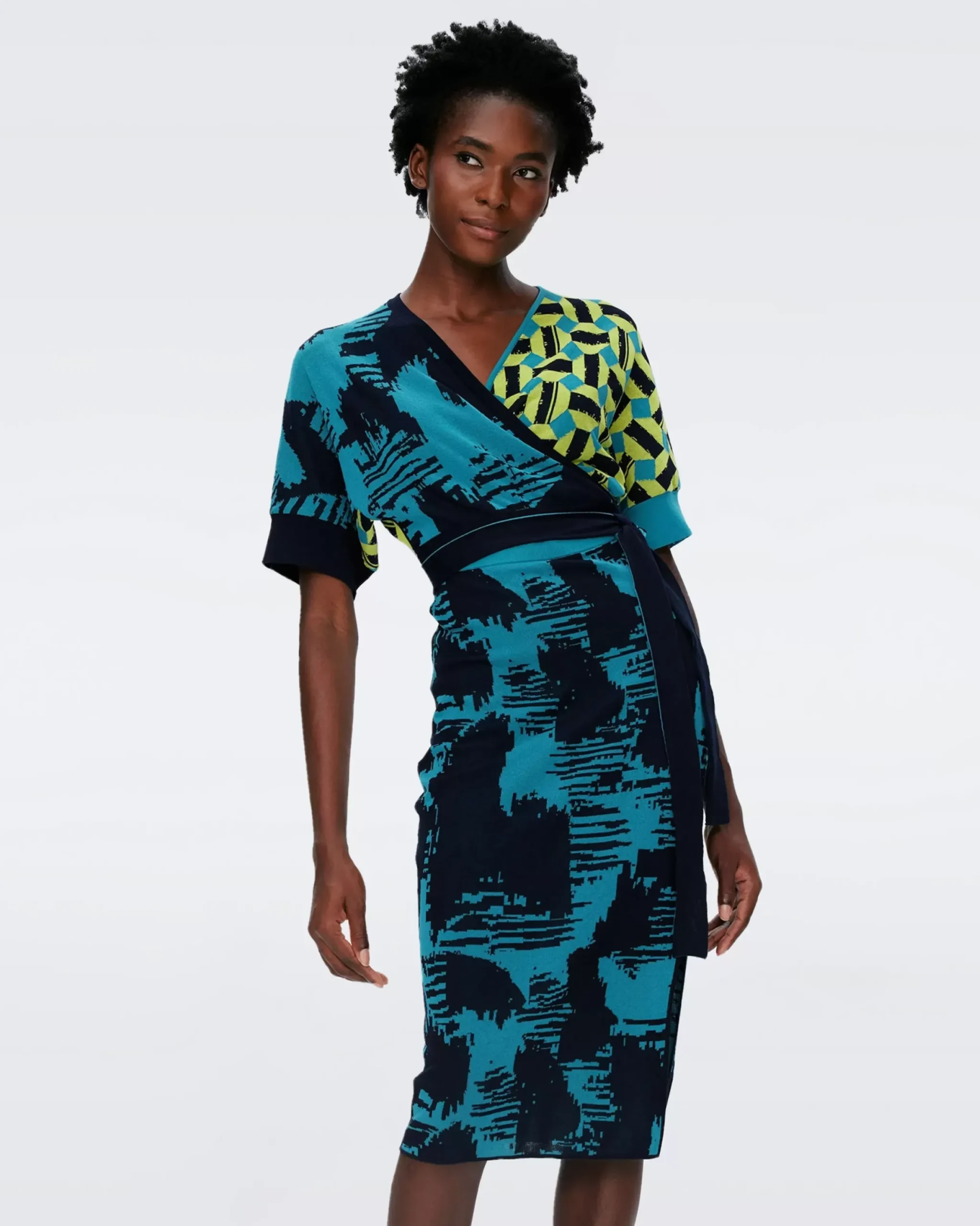 Aya Knit Jacquard Wrap Dress-dvf Fashion