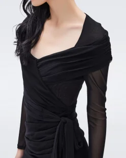 Izzie Faux-Wrap Mesh Dress-dvf Best