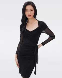 Izzie Faux-Wrap Mesh Dress-dvf Best