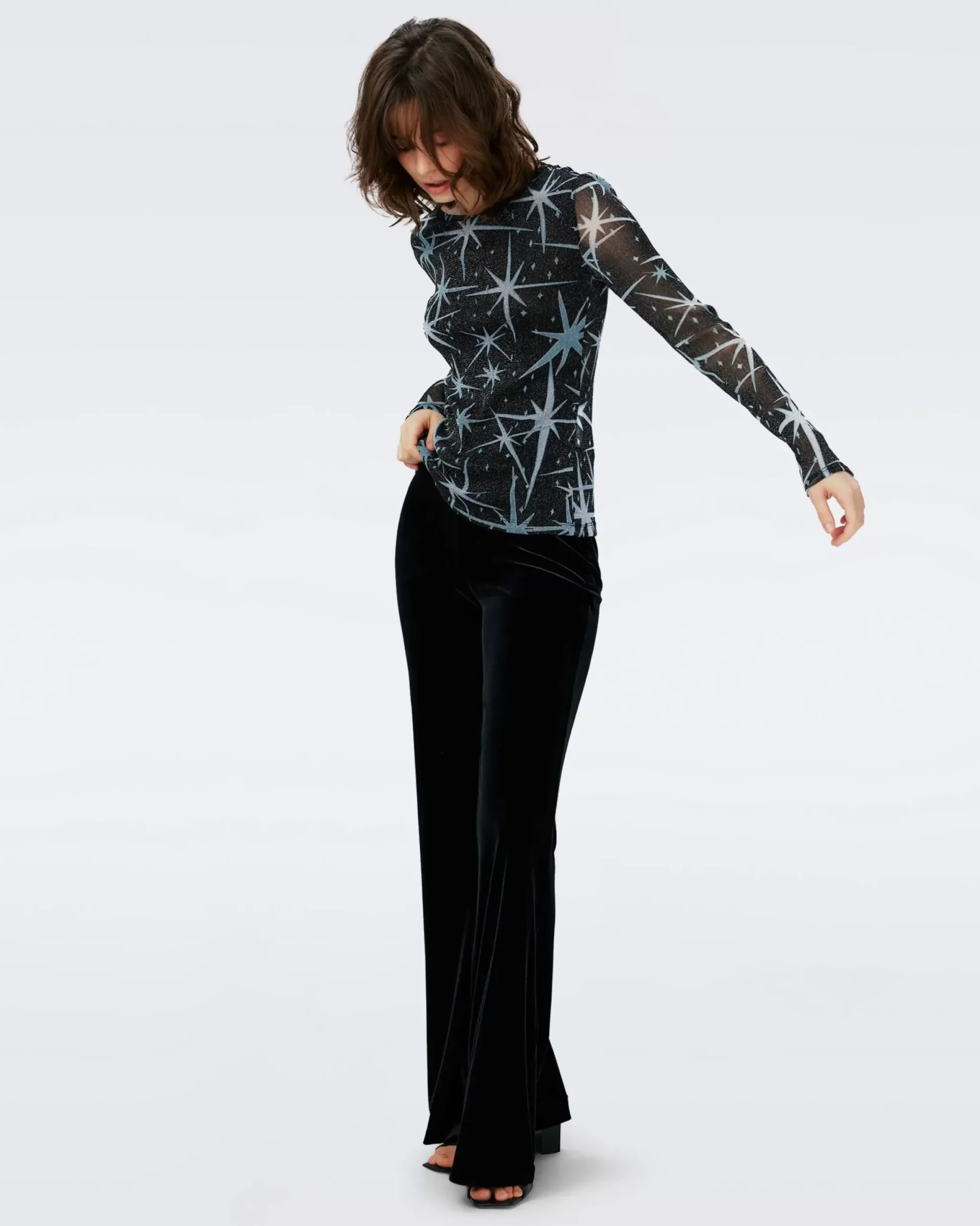 Logan Metallic Mesh Top-dvf Hot
